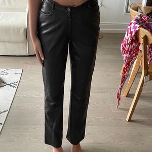 Vakko Brown Real leather vintage pants